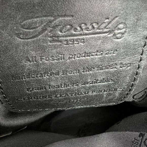 Fossil Black Leather Small Tote Bag Vintage Y2K Key Charm - Picture 9 of 9